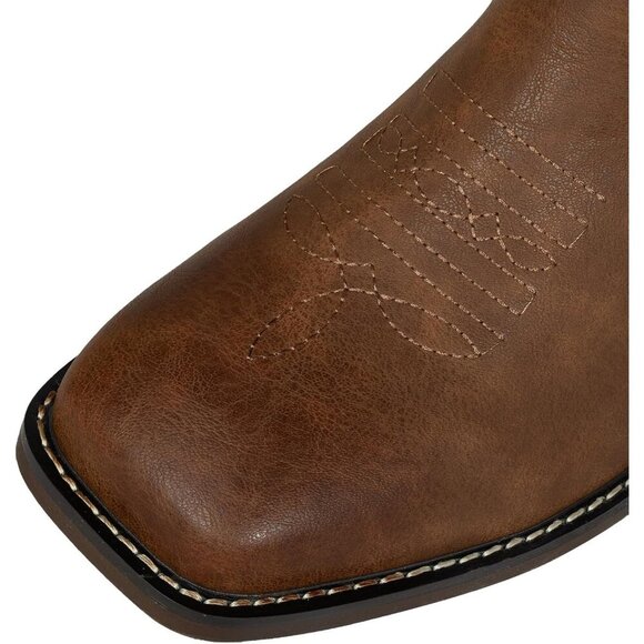🆕 Men's Square Toe Western Cowboy Boots Faux Leather Riding Winter Fashion - Picture 3 of 9